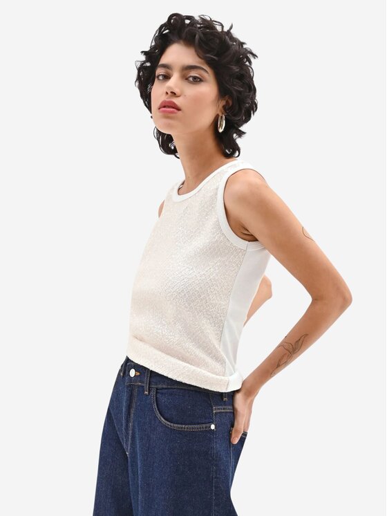 Rinascimento Rinascimento Top Canotta con paillettes all over Bianco Regular Fit