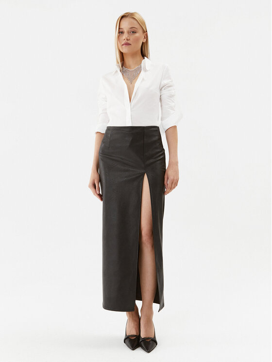 Rinascimento Rinascimento Fustă din imitație de piele CFC0115150003 Negru Regular Fit