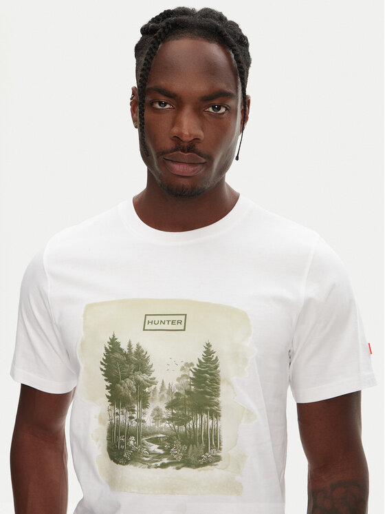 Hunter Hunter T-Shirt Duart Graphic HARM0033251 Biały Regular Fit