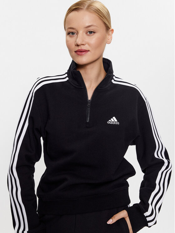 adidas Bluza Essentials 3 Stripes Quarter Zip Sweatshirt IC8780 Czarny Regular Fit Modivo.pl