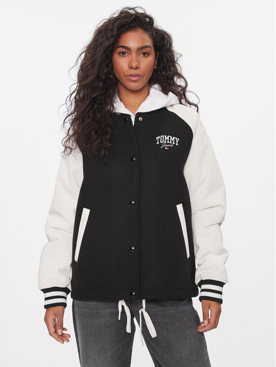 Tommy Jeans Bomber stila jaka Cord Mix Letterman DW0DW16592 Melns Regular Fit