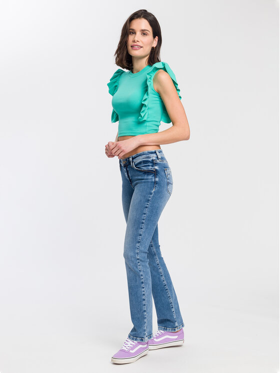 Cross Jeans Cross Jeans Tank top 55959-130 Turkusowy Slim Fit
