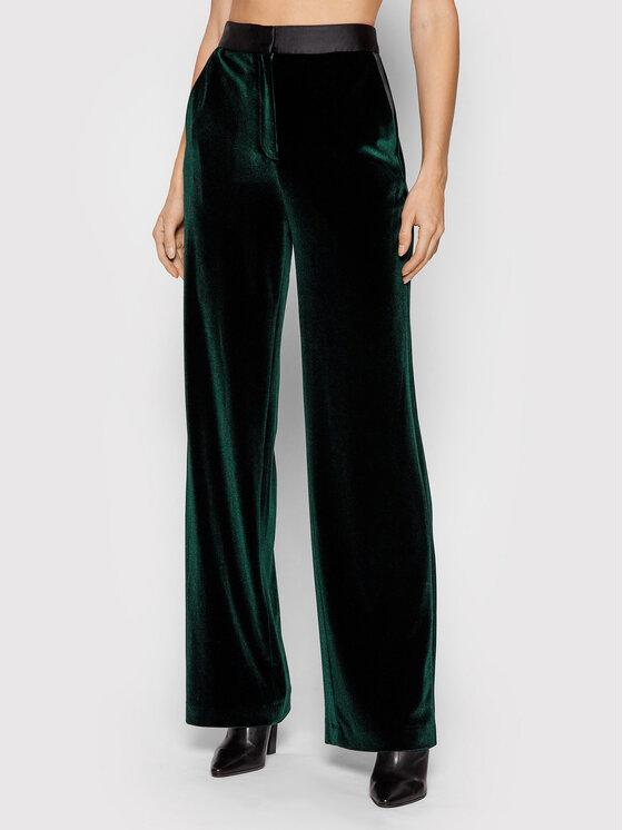 KARL LAGERFELD KARL LAGERFELD Kalhoty z materiálu Velvet 216W1003 Zelená Regular Fit