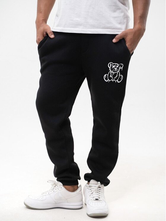 Jigga Wear Jigga Wear Spodnie dresowe Spodnie Dresowe Męskie Czarne Jigga Melted Teddy XL Czarny Regular Fit
