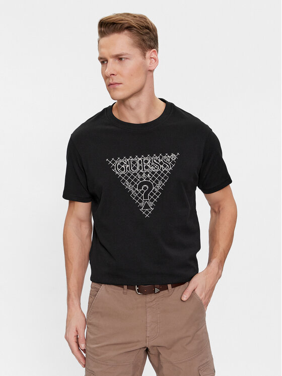 Guess Tricou Ss Cn Triangle Embro M4RI27 K8FQ4 Negru Regular Fit