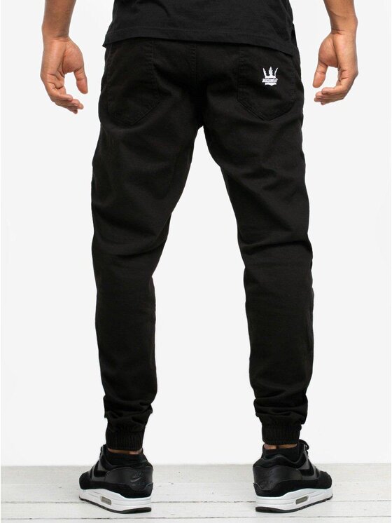 Jigga Wear Jigga Wear Spodnie materiałowe Jogger Jigga Crown Stitch Czarne i Białe z Korona M Czarny Regular Fit