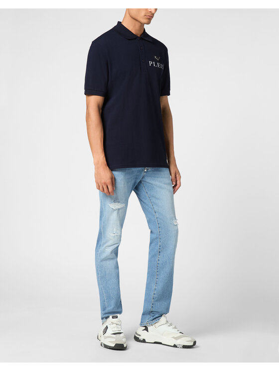 PHILIPP PLEIN PHILIPP PLEIN Polo 9553 Błękitny Slim Fit