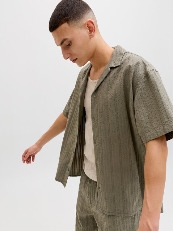 Jack & Jones Jack & Jones Komplet koszula i szorty materiałowe Tyson 12297649 Zielony Relaxed Fit
