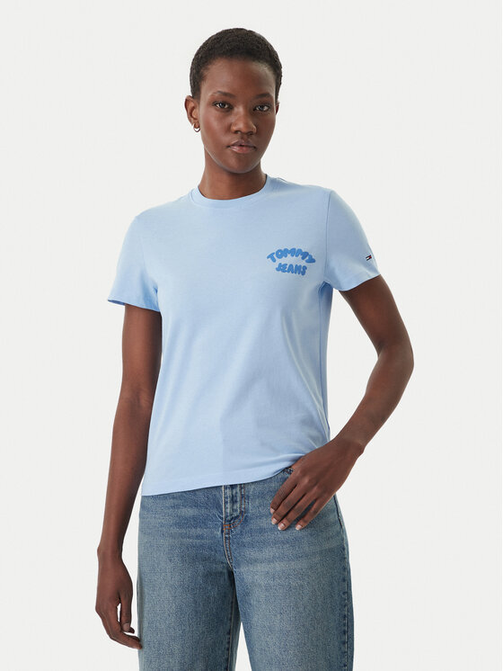 Tommy Jeans Tricou Bubble Logo DW0DW22310 Albastru celest Regular Fit
