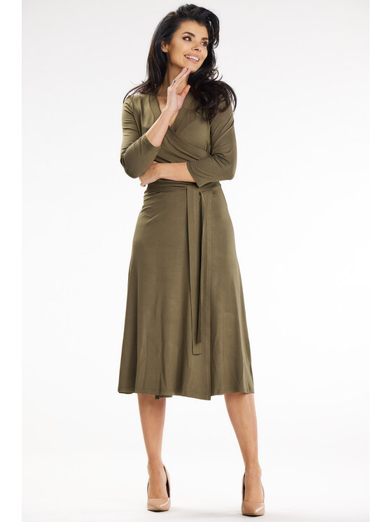Awama Awama Sukienka letnia A653 Khaki Basic Fit