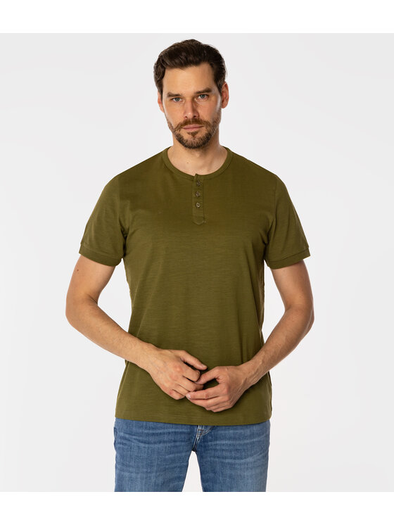 Lee Cooper Lee Cooper T-Shirt HENLEY2 Zielony Regular Fit