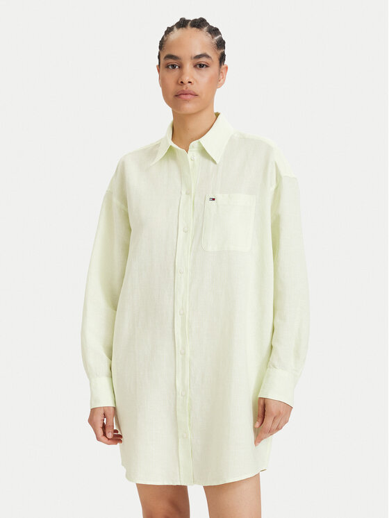 Tommy Jeans Tommy Jeans Krekla kleita DW0DW22344 Gaiši zaļa Relaxed Fit