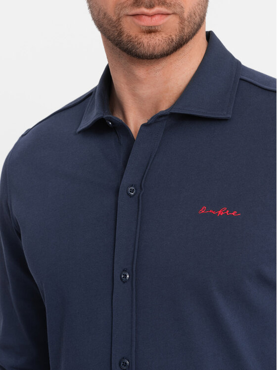 Ombre Ombre Košile OM-SHCS-0138 Tmavomodrá Regular Fit
