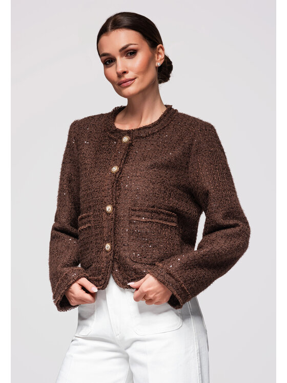 Ombre Ombre Marynarka OW-BLZB-0105 Brązowy Regular Fit