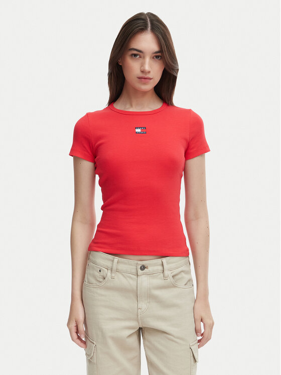 Tommy Jeans Tricou DW0DW17881 Roșu Slim Fit