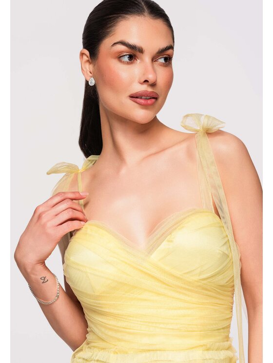 Ombre Ombre Sukienka wieczorowa LA-OM-DLR312 Żółty Slim Fit