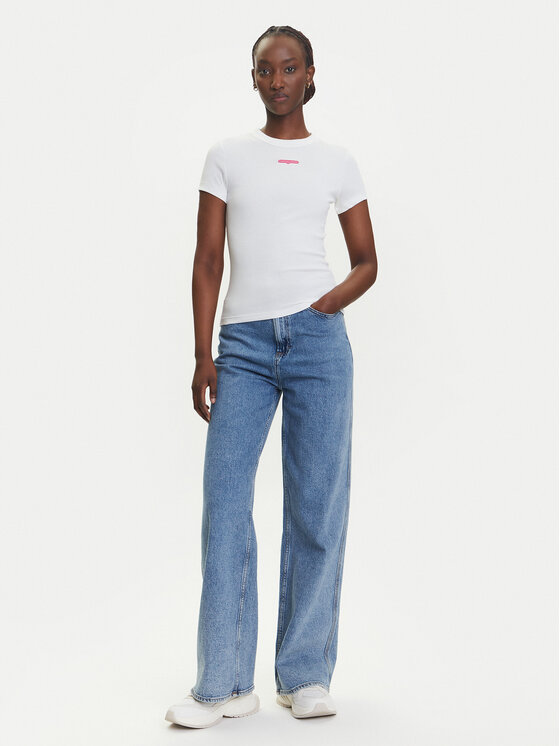 Tommy Jeans Tommy Jeans Póló Script Label DW0DW21402 Fehér Slim Fit