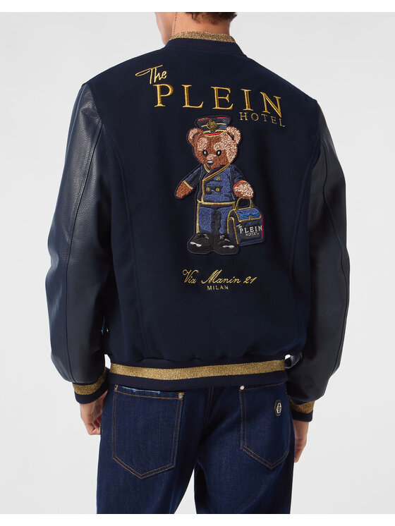PHILIPP PLEIN PHILIPP PLEIN Kožená bunda 26987 Tmavomodrá Regular Fit