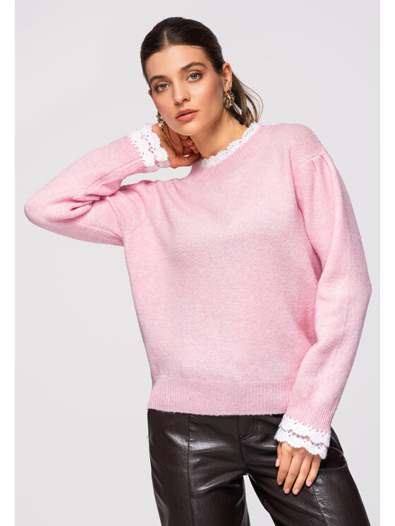 Ombre Ombre Sweter OW-SWSW-0105 Różowy Regular Fit