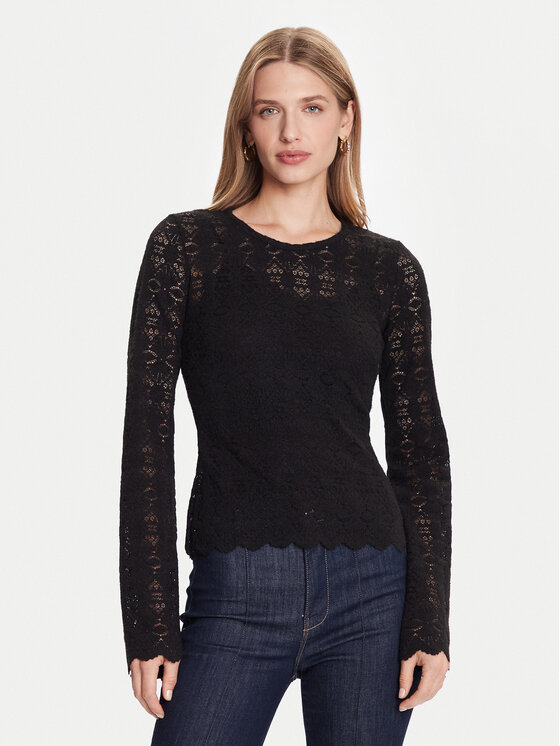 Guess Guess Bluză W5BP13 K1180 Negru Slim Fit