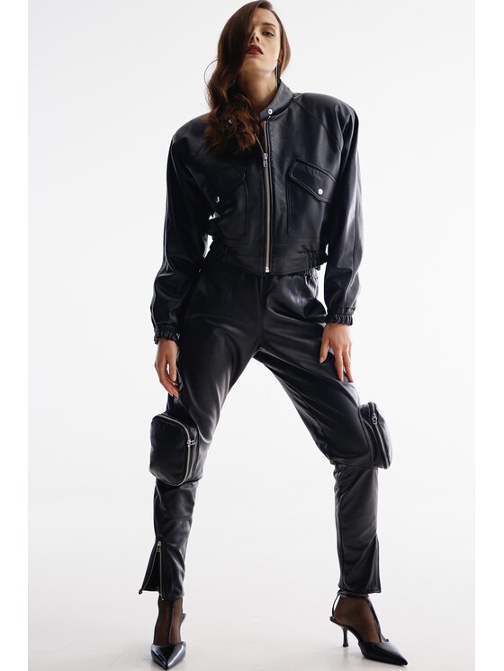 Mimika Mimika Kurtka skórzana bomber n^6 absolute black Czarny Relaxed Fit