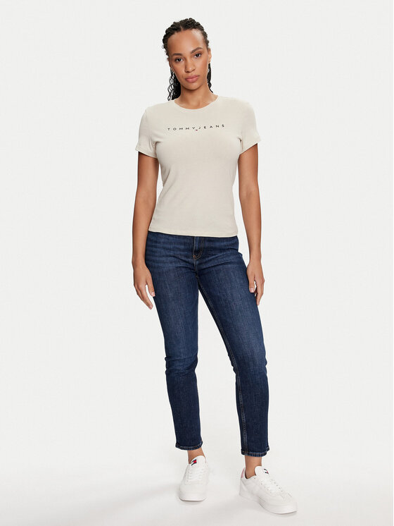 Tommy Jeans Tommy Jeans Tricou Linear DW0DW18398 Bej Slim Fit