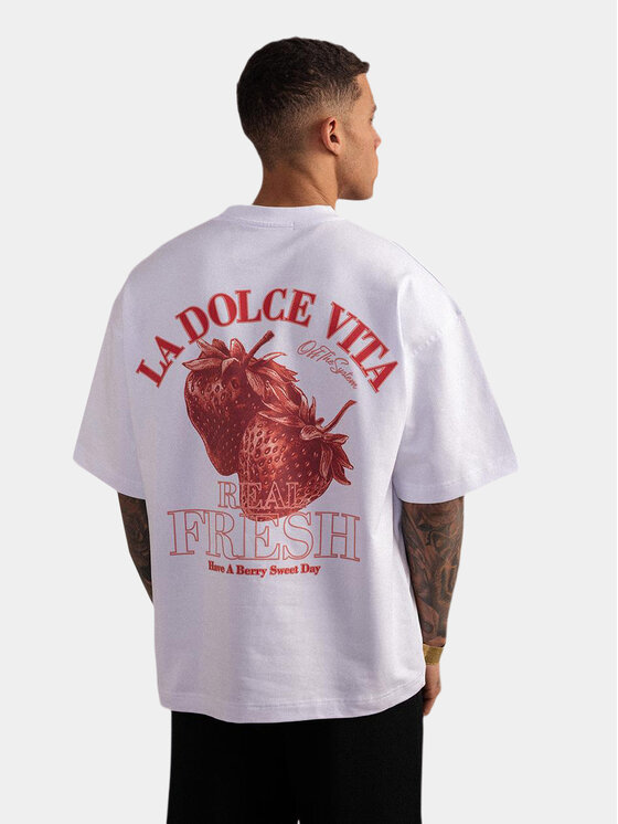 Jigga Wear Jigga Wear T-Shirt Koszulka Z Krótkim Rękawem Oversize Męska Biała Truskawki Dolce Vita M Biały Oversize