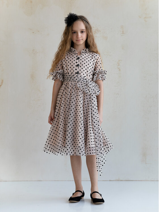 SLY SLY Sukienka elegancka 4W-02 Beżowy Comfortable Fit