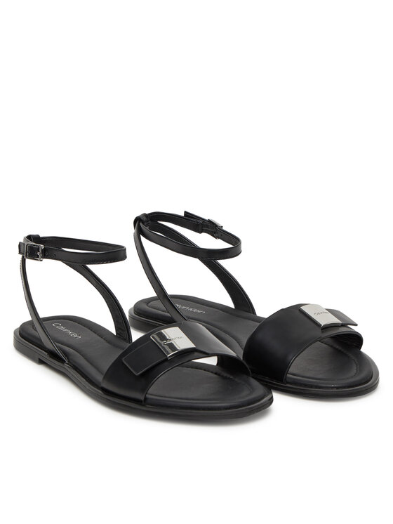 Calvin Klein Calvin Klein Sandali Flat Sandal W/Ck Hw - Lth HW0HW02367 Črna