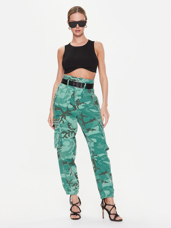 PINKO Pinko Kalhoty z materiálu Fitness Cargo 100336 A0KZ Zelená Relaxed Fit