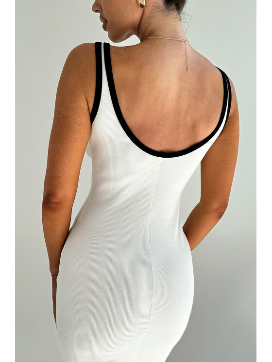 Nudyess Nudyess Vestito di maglia Lauren midi z prążka Écru Fitted Fit