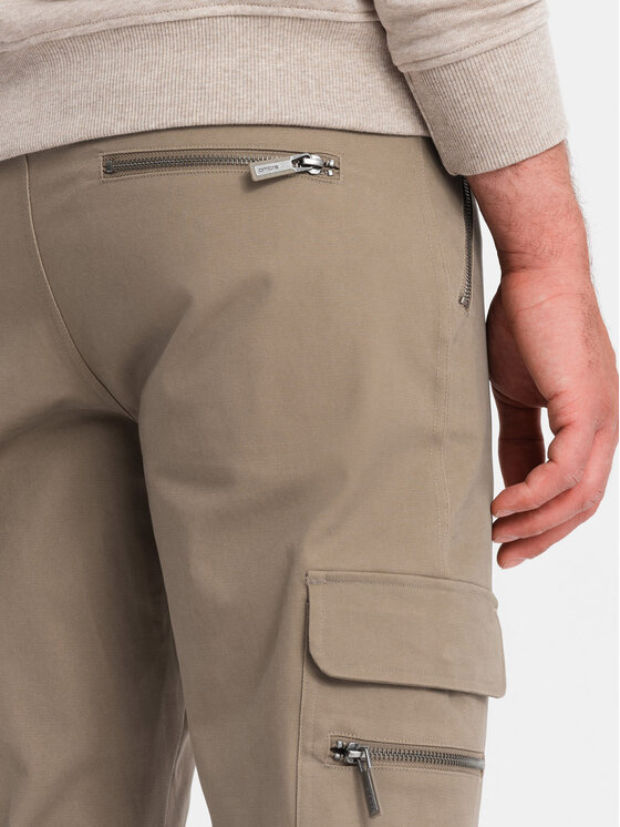 Ombre Ombre Spodnie dresowe OM-PACG-0204 Khaki Regular Fit