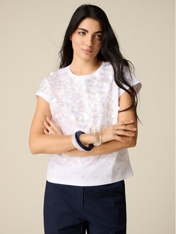 Oltre Oltre T-shirt G088J004318N0S2 Bianco Regular Fit
