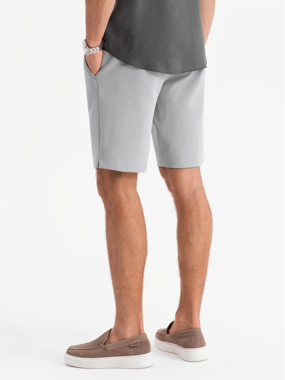 Ombre Ombre Šortky z materiálu OM-SRCS-0169 Šedá Slim Fit