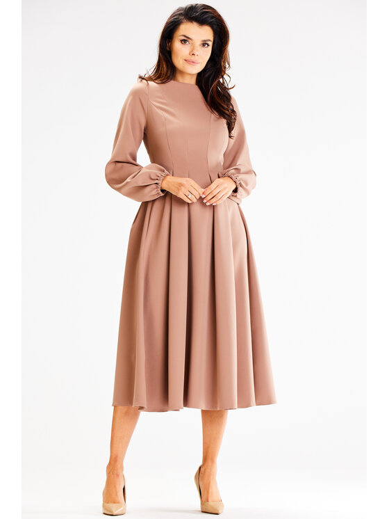 Awama Awama Sukienka codzienna A595 Brązowy Basic Fit