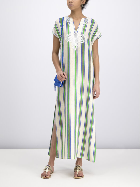Tory Burch Tory Burch Letné šaty Striped Caftan 57114 Zelená Regular Fit