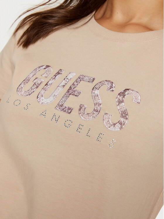 Guess Guess Tričko W5RI19 I3Z14 Béžová Regular Fit