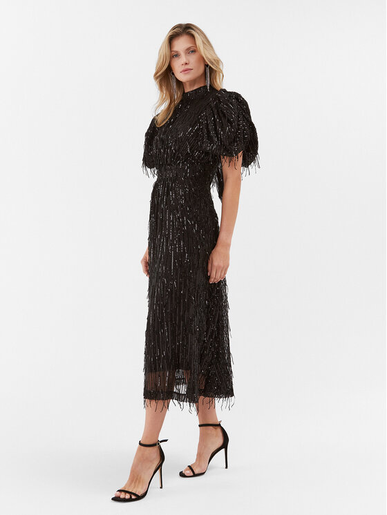 ROTATE ROTATE Φόρεμα κοκτέιλ Sequin Midi Puff 111627100 Μαύρο Regular Fit