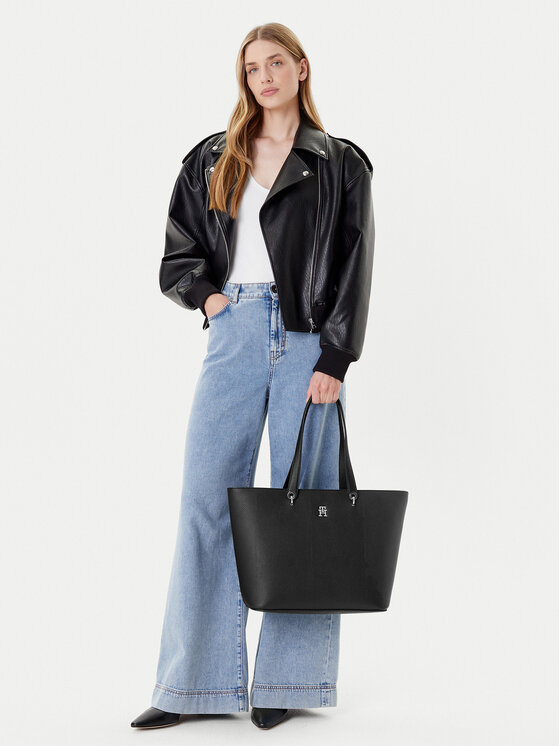 Tommy Hilfiger Geantă Th Emblem Tote AW0AW15178 Negru