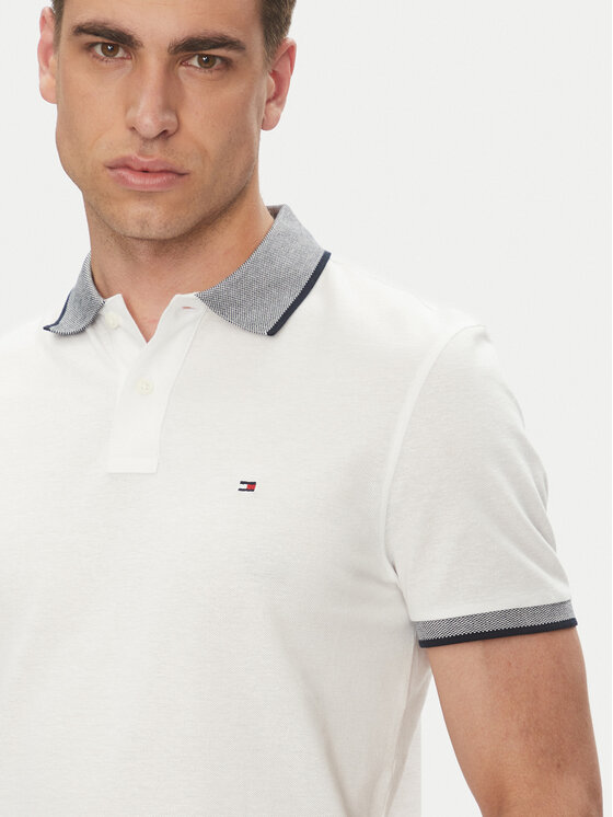 Tommy Hilfiger Tommy Hilfiger Тениска с яка и копчета MW0MW33140 Бял Regular Fit