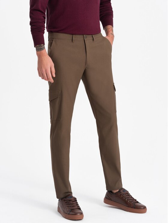 Ombre Ombre Kalhoty z materiálu OM-PACG-0178 Hnědá Regular Fit