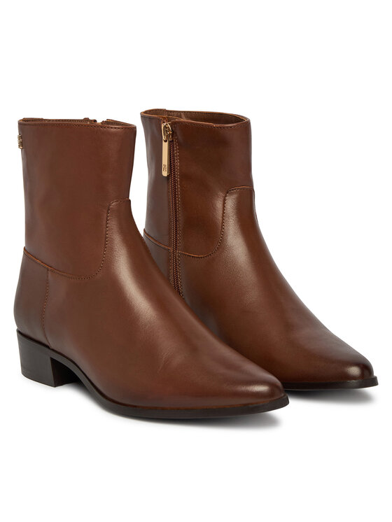 Tommy Hilfiger Tommy Hilfiger Botki Leather Ankle Boot W Zip FW0FW09921 Brązowy