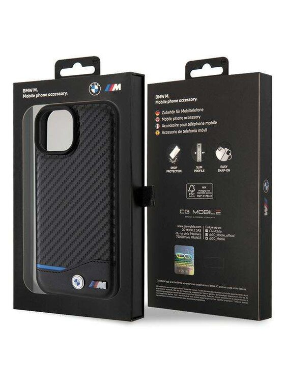 BMW Motorsport BMW Motorsport Etui na telefon Leather Carbon Czarny