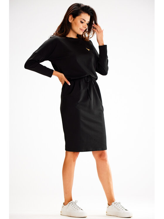 Awama Awama Úpletové šaty A606 Černá Basic Fit