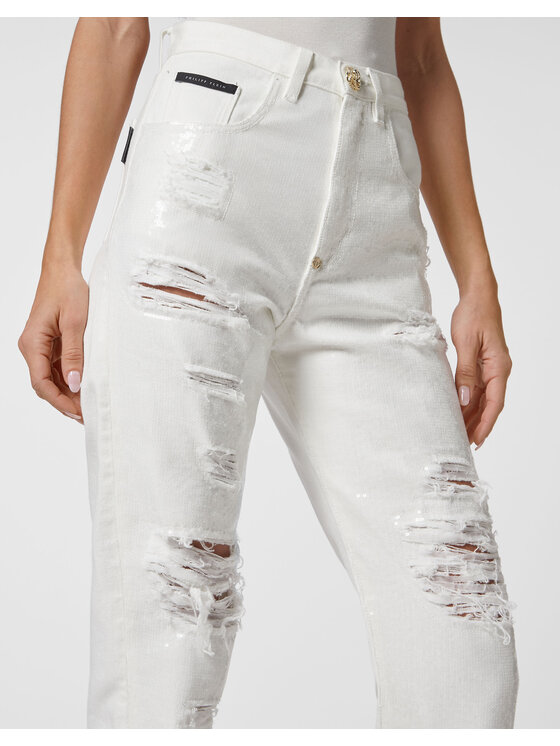 PHILIPP PLEIN PHILIPP PLEIN Jeansy 1741 Biały Mom Fit