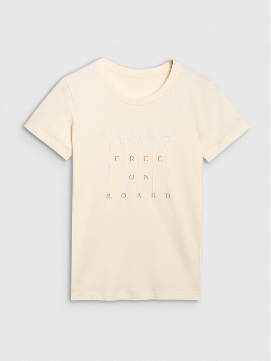 4F 4F T-Shirt FOB SUMMER Kremowy Regular Fit