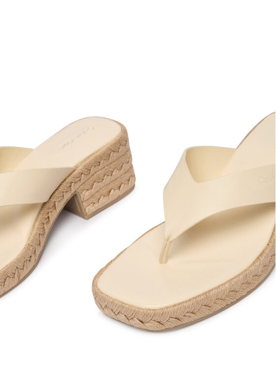 Calvin Klein Calvin Klein Natikače Block Heel Espa 50 Thong Lth HW0HW02902 Bež