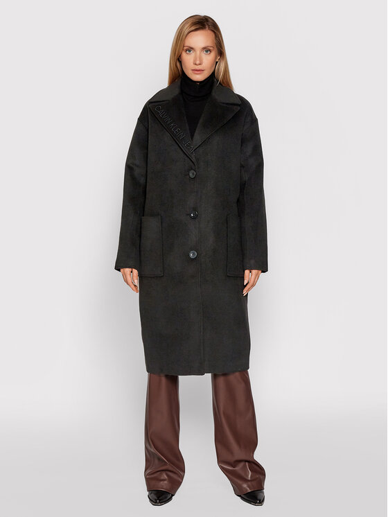 Calvin Klein Jeans Płaszcz zimowy J20J216874 Czarny Loose Fit • 