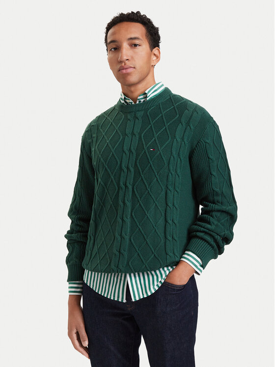Tommy Jeans Tommy Jeans Pullover Flag DM0DM23405 Dunkelgrün Regular Fit