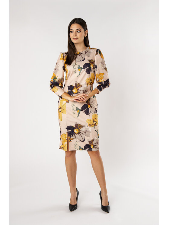 QUIOSQUE QUIOSQUE Každodenné šaty BIG FLOWER DRESS Béžová Regular Fit